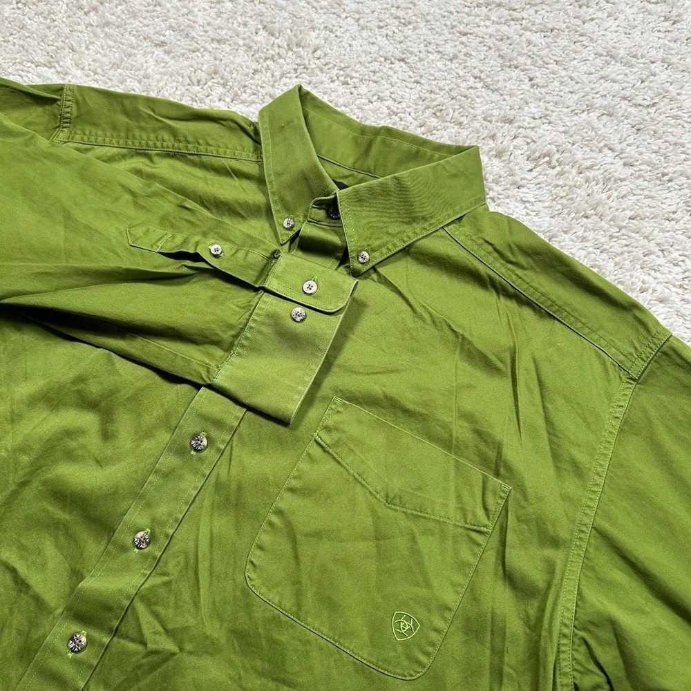 Ariat Button Down Shirt XXL Green Long Sleeve Cotton Twill Western Canvas Logo